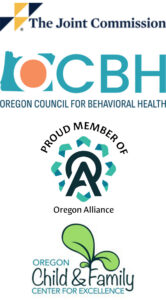Accreditation Logos - The Joint Commission, Oregon Council for Behavioral Health, Oregon Alliance, Oregon Child and Family Center for Excellence